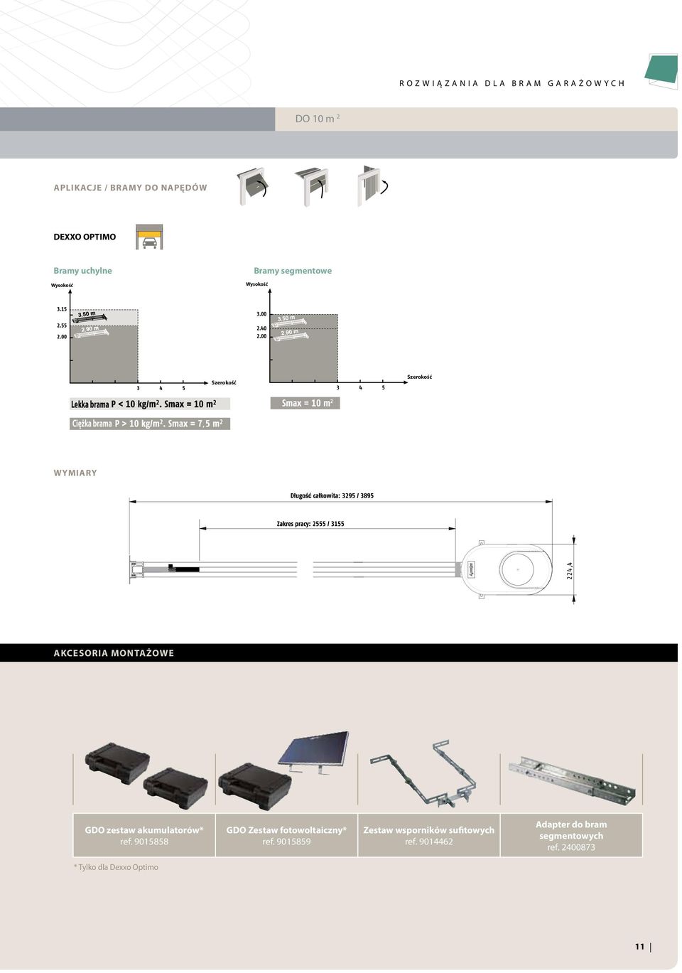 WYMIARY AKCESORIA MONTAŻOWE GDO zestaw akumulatorów* ref. 9015858 GDO Zestaw fotowoltaiczny* ref.