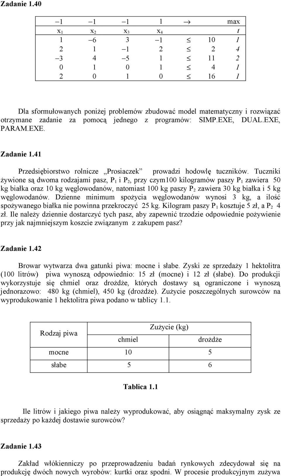 programów: SIMP.EXE, DUAL.EXE, PARAM.EXE. 41 Przedsiębiorstwo rolnicze Prosiaczek prowadzi hodowlę tuczników.