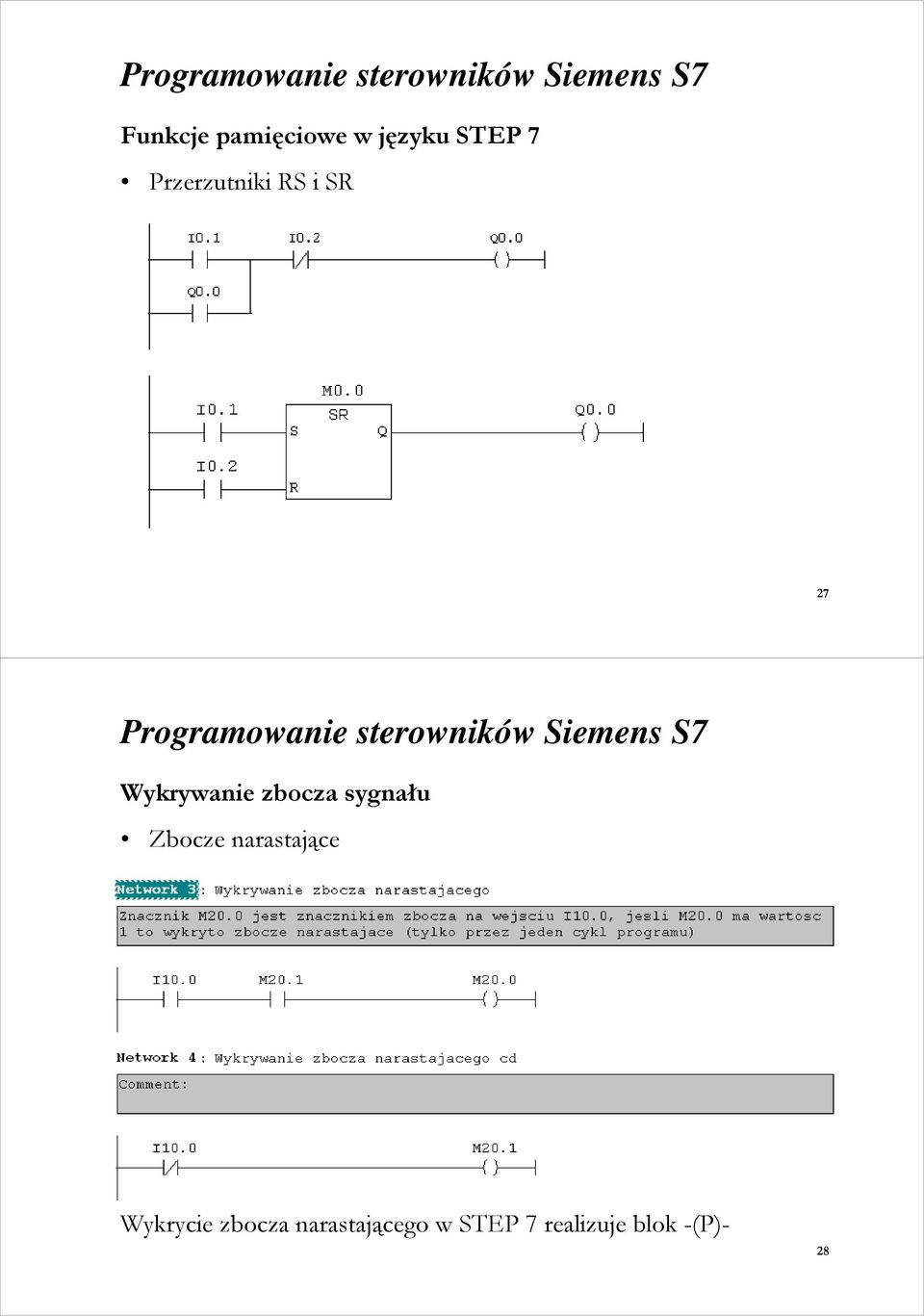 sterowników Siemens S7 Wykrywanie zbocza sygnału Zbocze