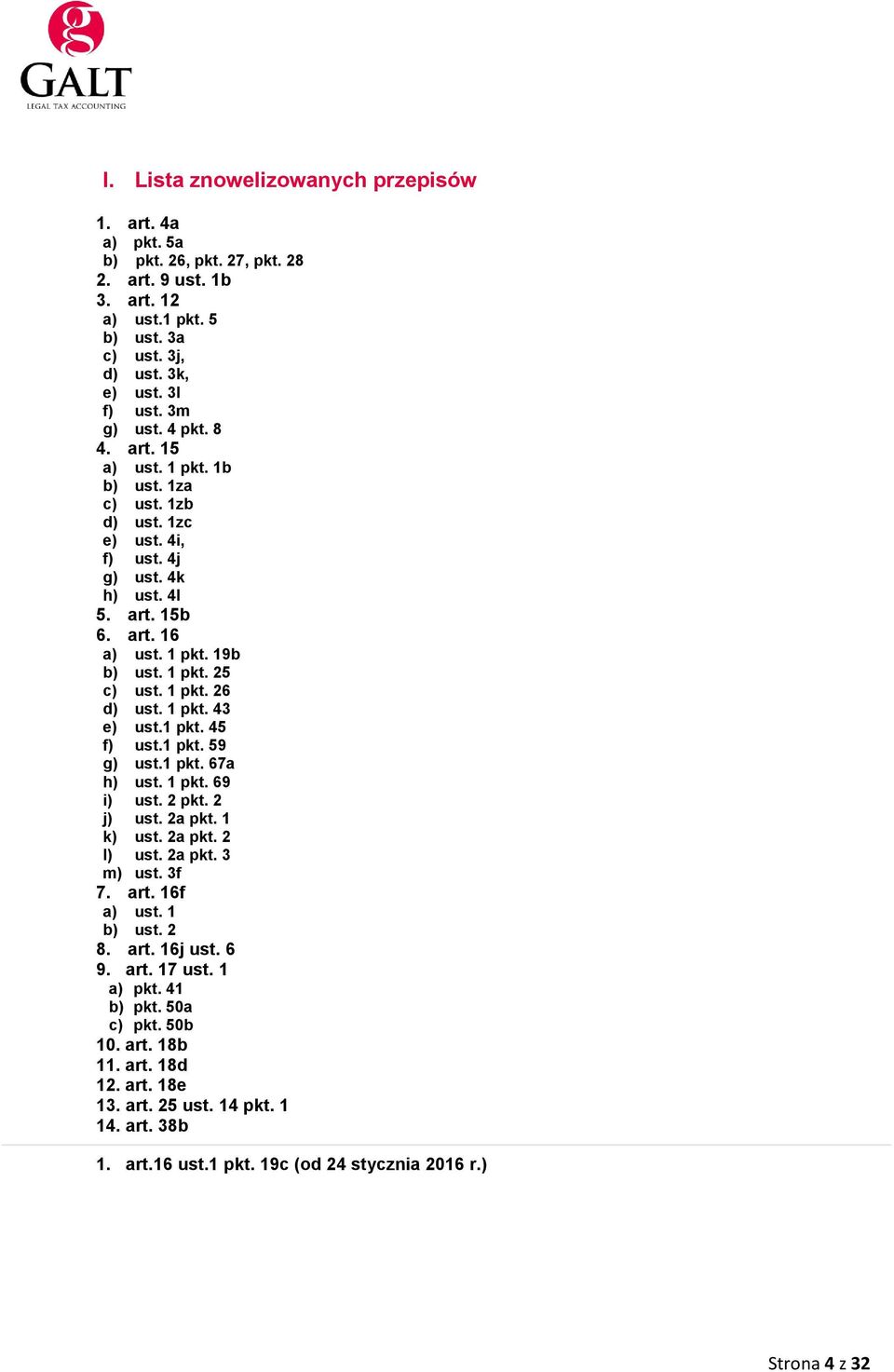 1 pkt. 43 e) ust.1 pkt. 45 f) ust.1 pkt. 59 g) ust.1 pkt. 67a h) ust. 1 pkt. 69 i) ust. 2 pkt. 2 j) ust. 2a pkt. 1 k) ust. 2a pkt. 2 l) ust. 2a pkt. 3 m) ust. 3f 7. art. 16f a) ust. 1 b) ust. 2 8.