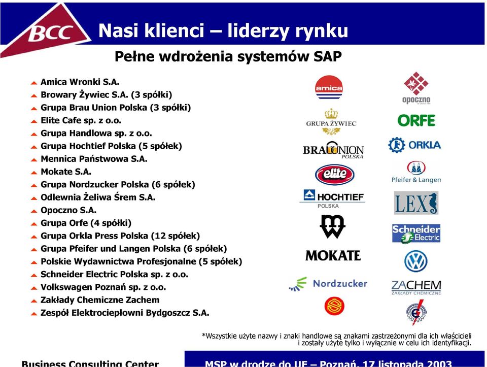 z o.o., Volkswagen Poznań sp. z o.o., Zakłady Chemiczne Zachem, Zespół Elektrociepłowni Bydgoszcz S.A.