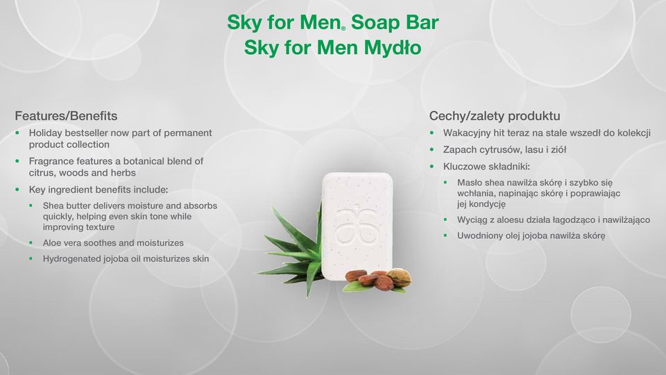 moisturizes Hydrogenated jojoba oil moisturizes skin Wakacyjny hit teraz na stałe wszedł do kolekcji Zapach cytrusów, lasu i ziół Kluczowe składniki: Masło