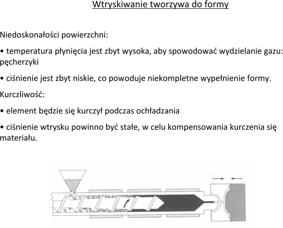 powoduje niekompletne wypełnienie formy.