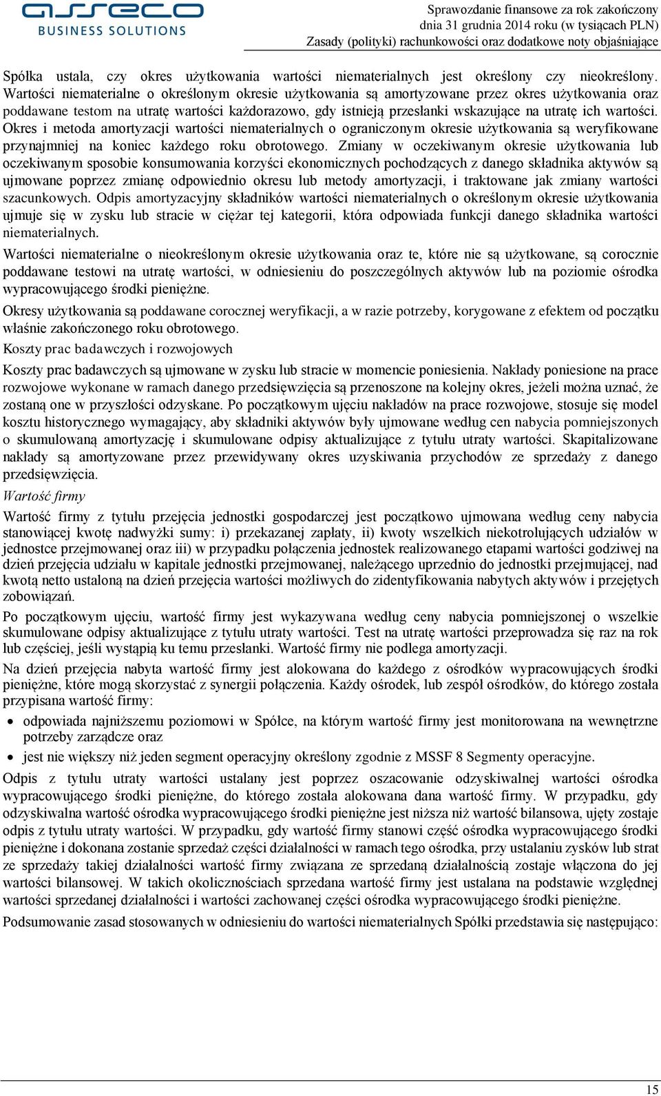 wartości. Okres i metoda amortyzacji wartości niematerialnych o ograniczonym okresie użytkowania są weryfikowane przynajmniej na koniec każdego roku obrotowego.