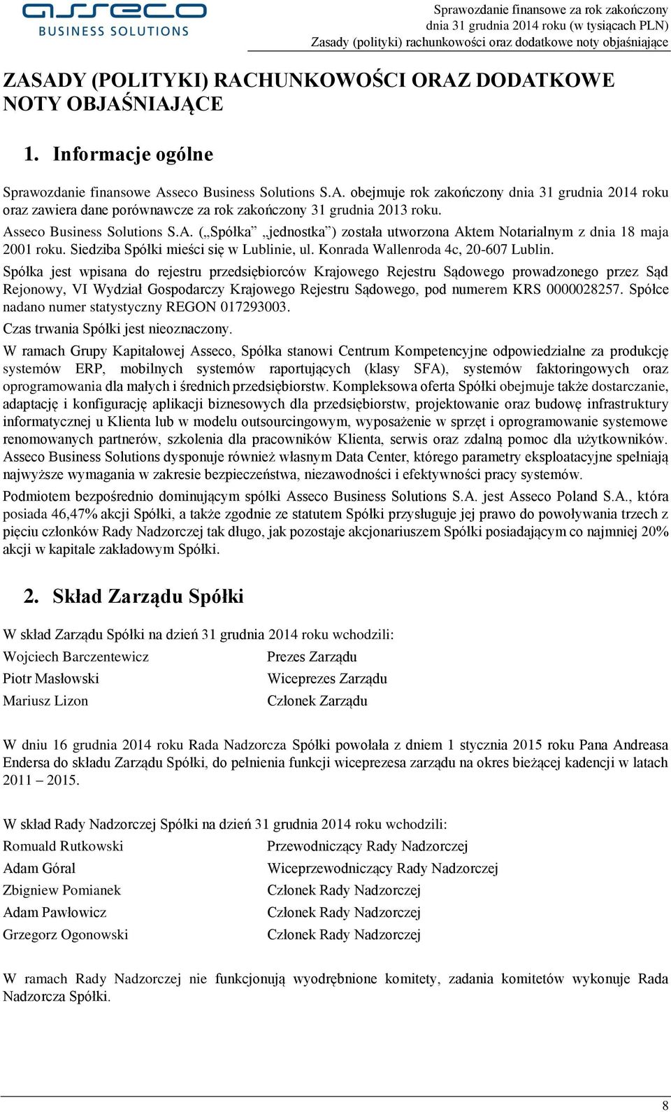 Spółka jest wpisana do rejestru przedsiębiorców Krajowego Rejestru Sądowego prowadzonego przez Sąd Rejonowy, VI Wydział Gospodarczy Krajowego Rejestru Sądowego, pod numerem KRS 0000028257.