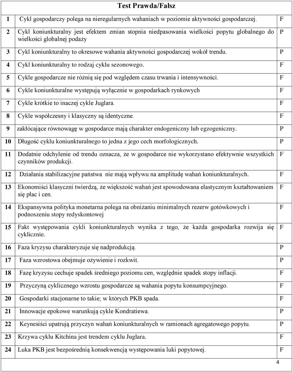 4 Cykl koniunkturalny to rodzaj cyklu sezonowego. 5 Cykle gospodarcze nie różnią się pod względem czasu trwania i intensywności.
