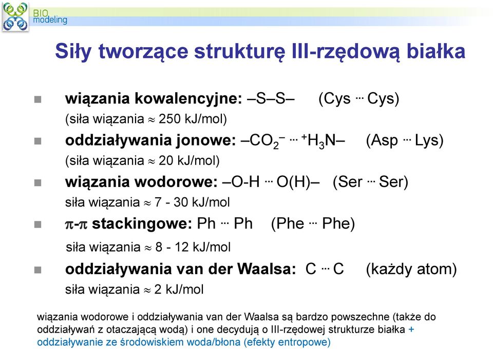.. Phe) siła wiązania 8-12 kj/mol oddziaływania van der Waalsa: C.