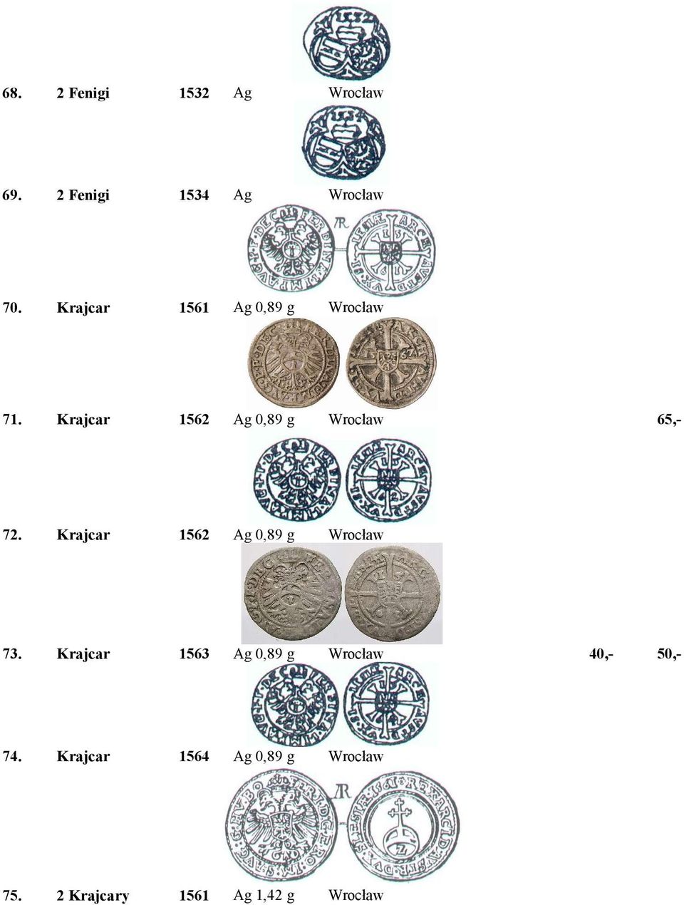 Krajcar 1562 0,89 g 73. Krajcar 1563 0,89 g 74.