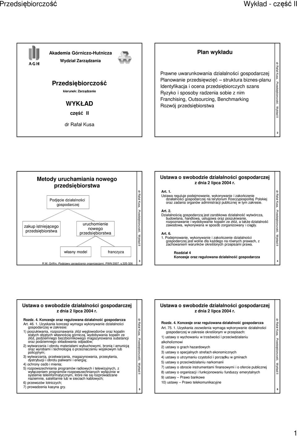 nowego przedsiębiorstwa zakup istniejącego przedsiębiorstwa Podjęcie działalności gospodarczej uruchomienie nowego przedsiębiorstwa Ustawa o swobodzie działalności gospodarczej z dnia 2 lipca 2004 r.