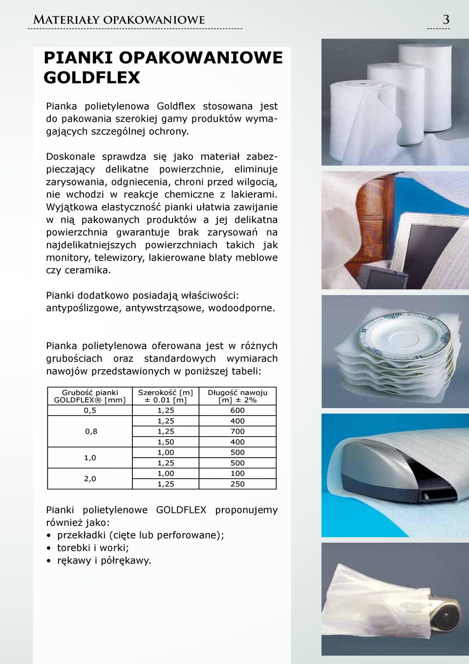 Wyjątkowa elastyczność pianki ułatwia zawijanie w nią pakowanych produktów a jej delikatna powierzchnia gwarantuje brak zarysowań na najdelikatniejszych powierzchniach takich jak monitory,