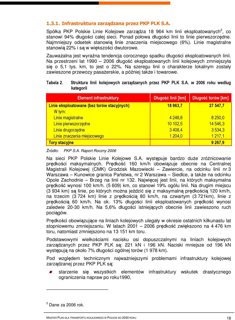 Zauważalna jest wyraźna tendencja corocznego spadku długości eksploatowanych linii. Na przestrzeni lat 1990 2006 długość eksploatowanych linii kolejowych zmniejszyła się o 5,1 tys. km, to jest o 22%.
