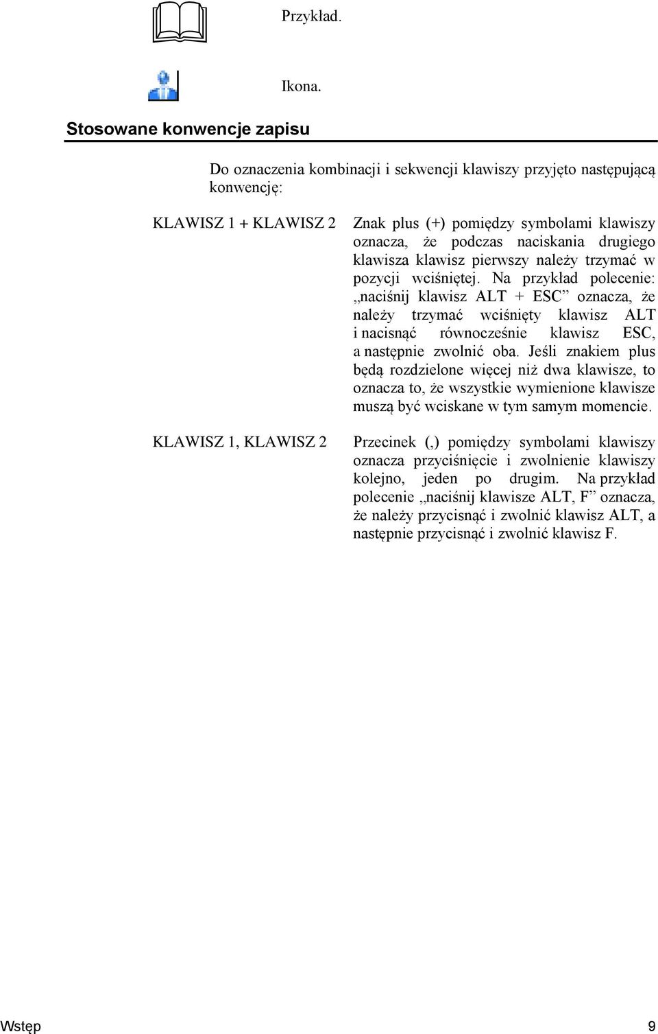 że podczas naciskania drugiego klawisza klawisz pierwszy należy trzymać w pozycji wciśniętej.