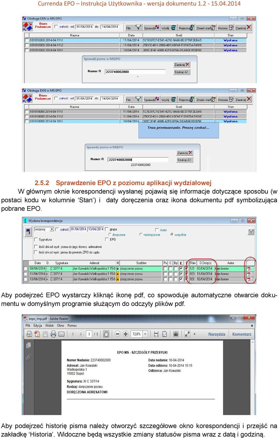 Aby podejrzeć EPO wystarczy kliknąć ikonę pdf, co spowoduje automatyczne otwarcie dokumentu w domyślnym programie służącym do odczyty plików