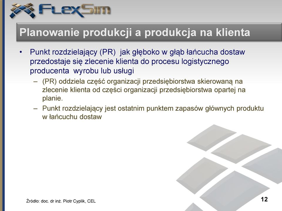 organizacji przedsiębiorstwa skierowaną na zlecenie klienta od części organizacji przedsiębiorstwa opartej na