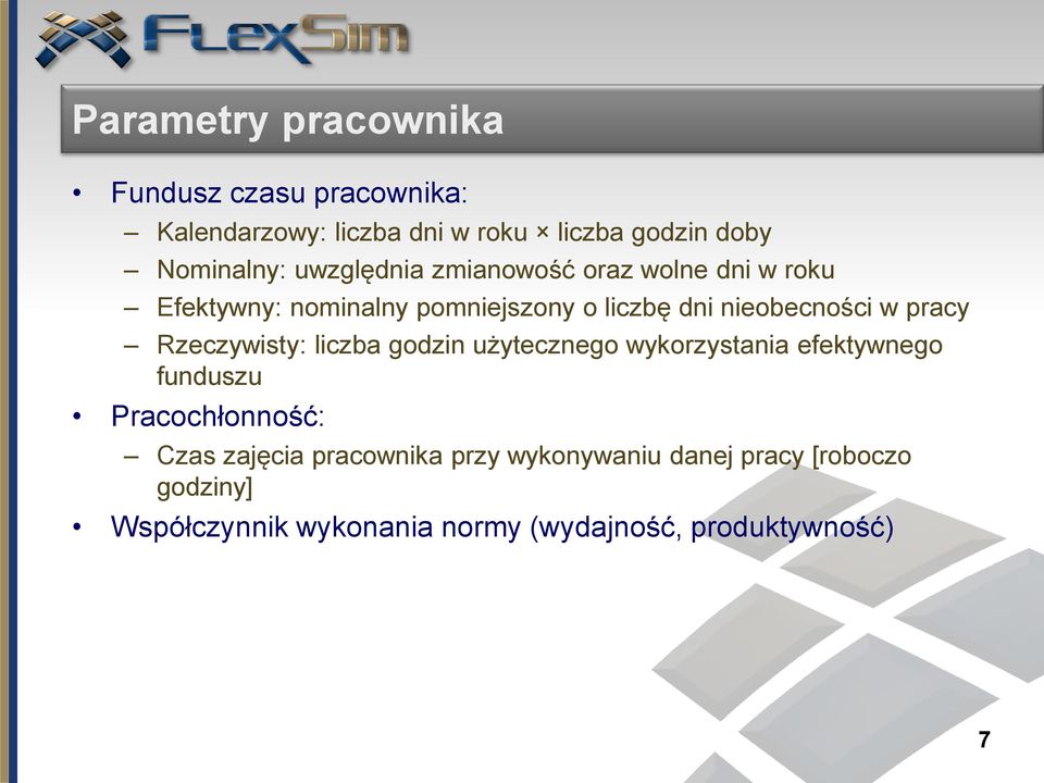 pracy Rzeczywisty: liczba godzin użytecznego wykorzystania efektywnego funduszu Pracochłonność: Czas zajęcia