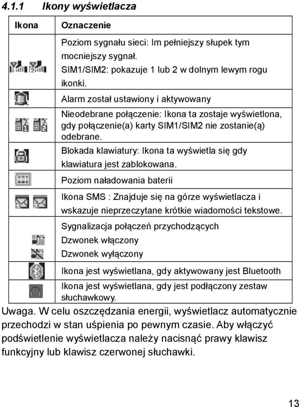 Blokada klawiatury: Ikona ta wyświetla się gdy klawiatura jest zablokowana.