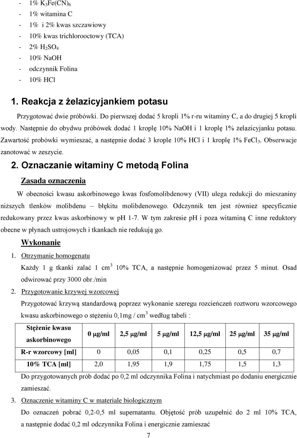 Następnie do obydwu próbówek dodać 1 kroplę 10% NaOH i 1 kroplę 1% żelazicyjanku potasu. Zawartość probówki wymieszać, a następnie dodać 3 krople 10% HCl i 1 kroplę 1% FeCl 3.