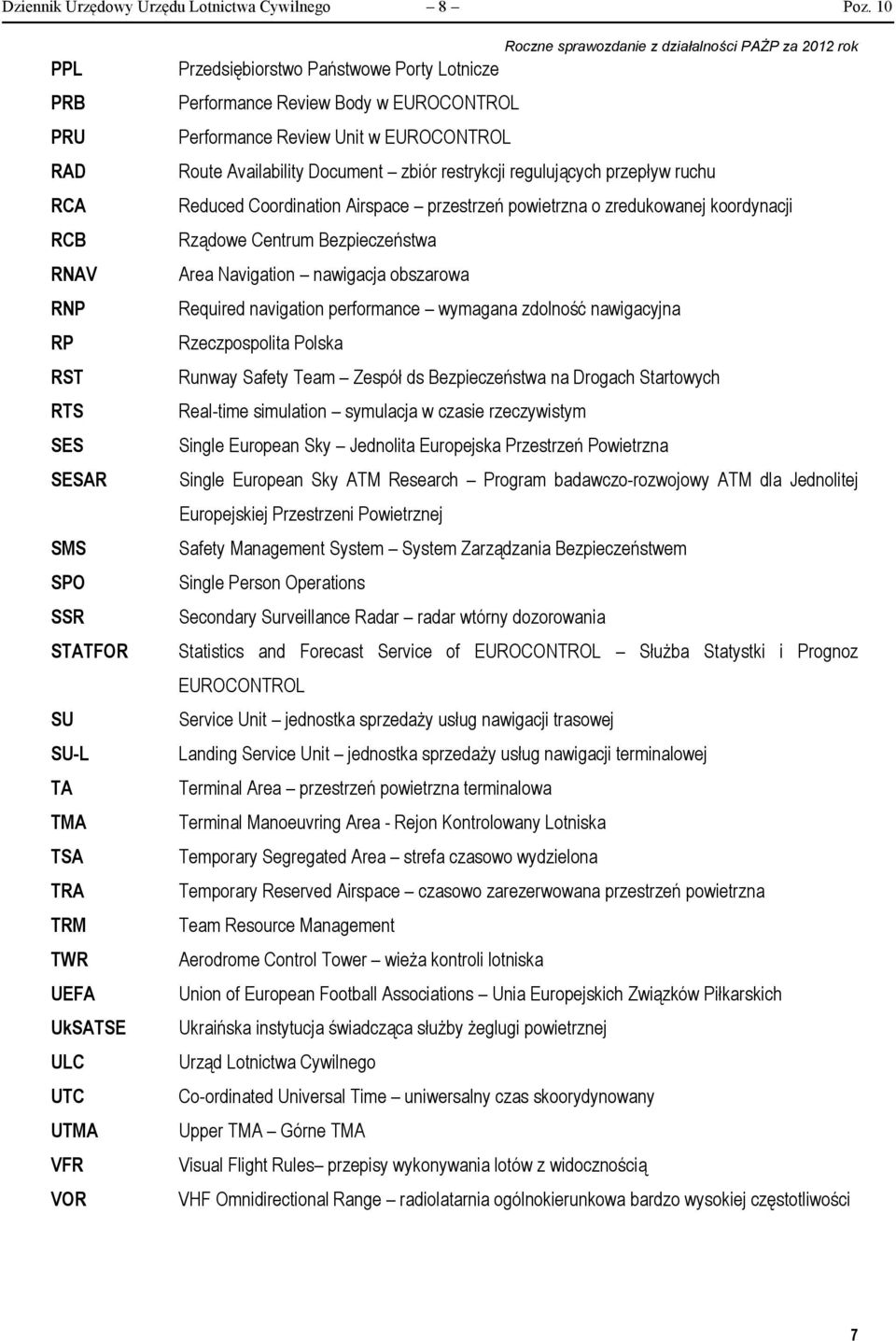 Review Body w EUROCONTROL Performance Review Unit w EUROCONTROL Route Availability Document zbiór restrykcji regulujących przepływ ruchu Reduced Coordination Airspace przestrzeń powietrzna o