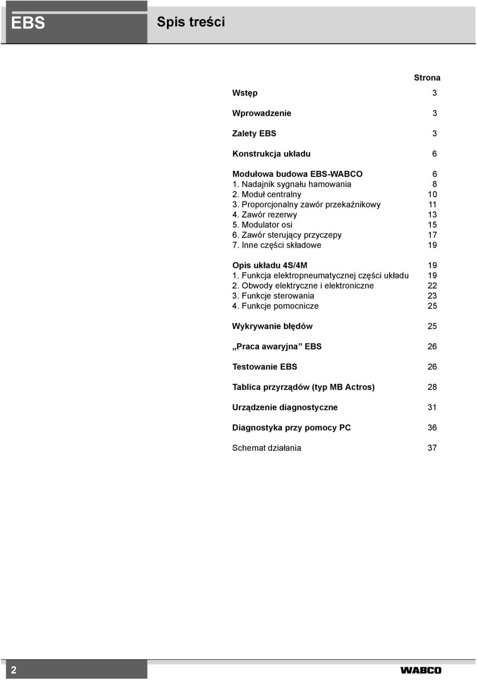 Inne części składowe 19 Opis układu 4S/4M 19 1. Funkcja elektropneumatycznej części układu 19 2. Obwody elektryczne i elektroniczne 22 3.