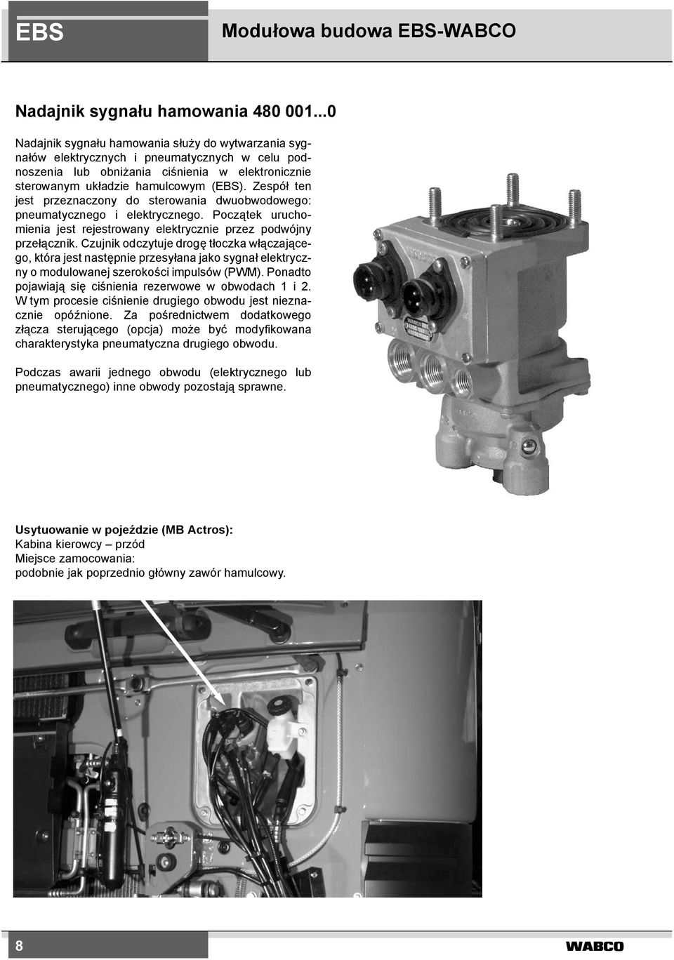 Zespół ten jest przeznaczony do sterowania dwuobwodowego: pneumatycznego i elektrycznego. Początek uruchomienia jest rejestrowany elektrycznie przez podwójny przełącznik.