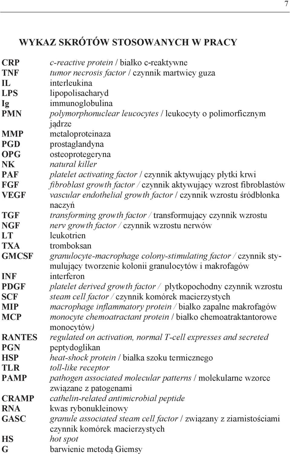 prostaglandyna osteoprotegeryna natural killer platelet activating factor / czynnik aktywujący płytki krwi fibroblast growth factor / czynnik aktywujący wzrost fibroblastów vascular endothelial