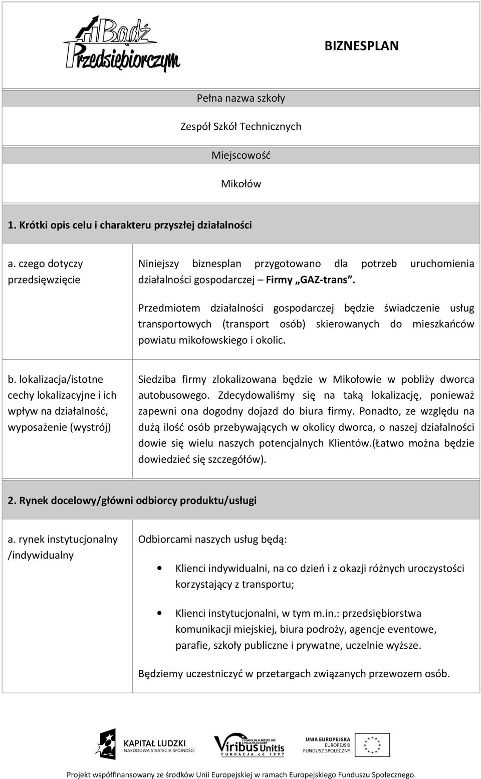 Przedmiotem działalności gospodarczej bę