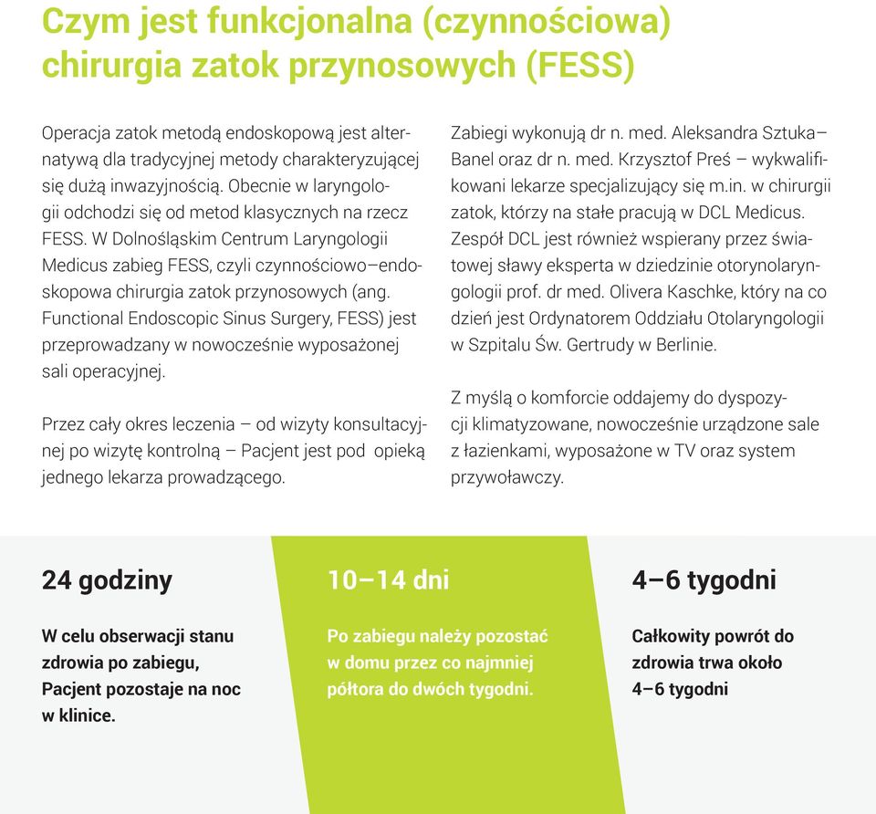 Functional Endoscopic Sinus Surgery, FESS) jest przeprowadzany w nowocześnie wyposażonej sali operacyjnej.