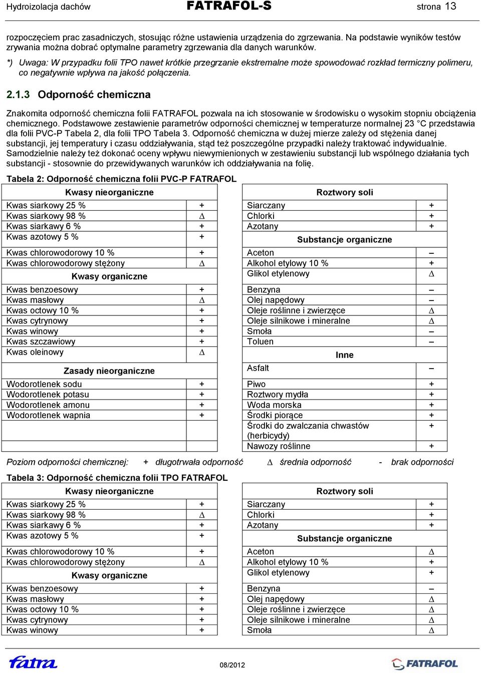 *) Uwaga: W przypadku folii TPO nawet krótkie przegrzanie ekstremalne może spowodować rozkład termiczny polimeru, co negatywnie wpływa na jakość połączenia. 2.1.