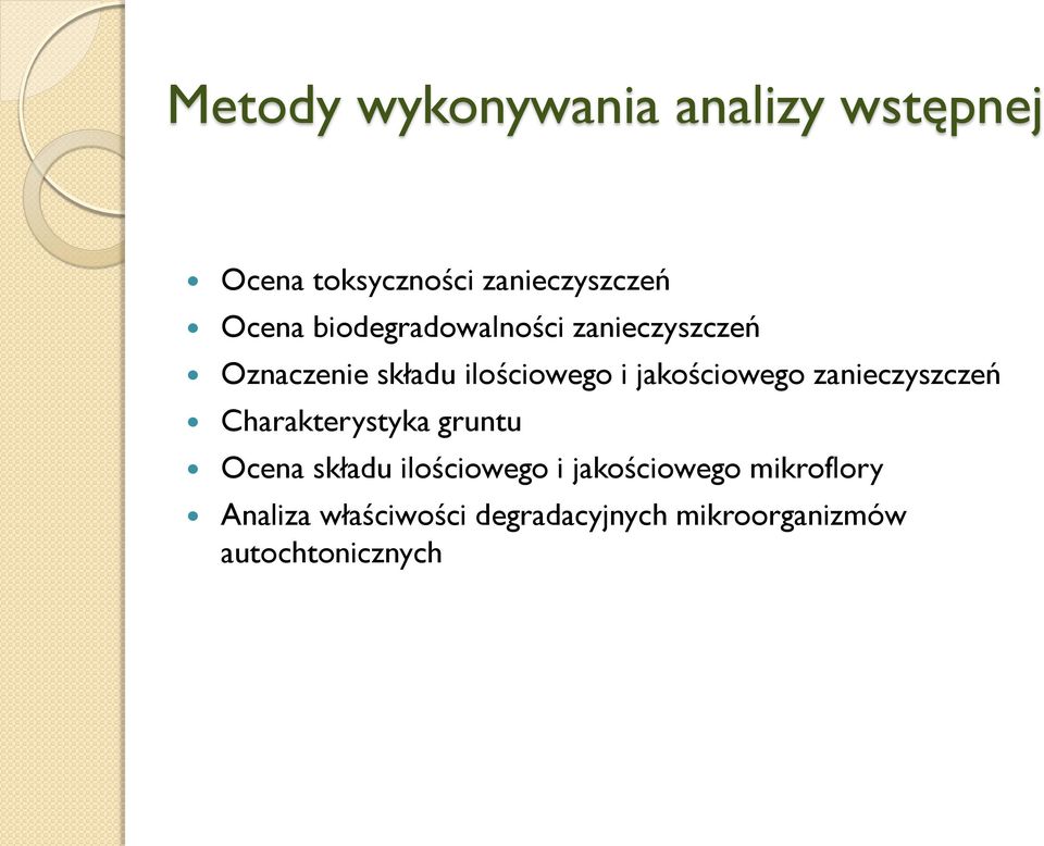 jakościowego zanieczyszczeń Charakterystyka gruntu Ocena składu ilościowego i
