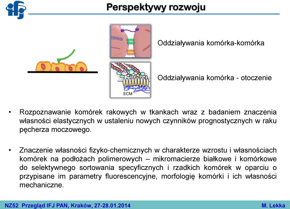 Znaczenie własności fizyko-chemicznych w charakterze wzrostu i własnościach komórek na podłożach polimerowych mikromacierze białkowe i