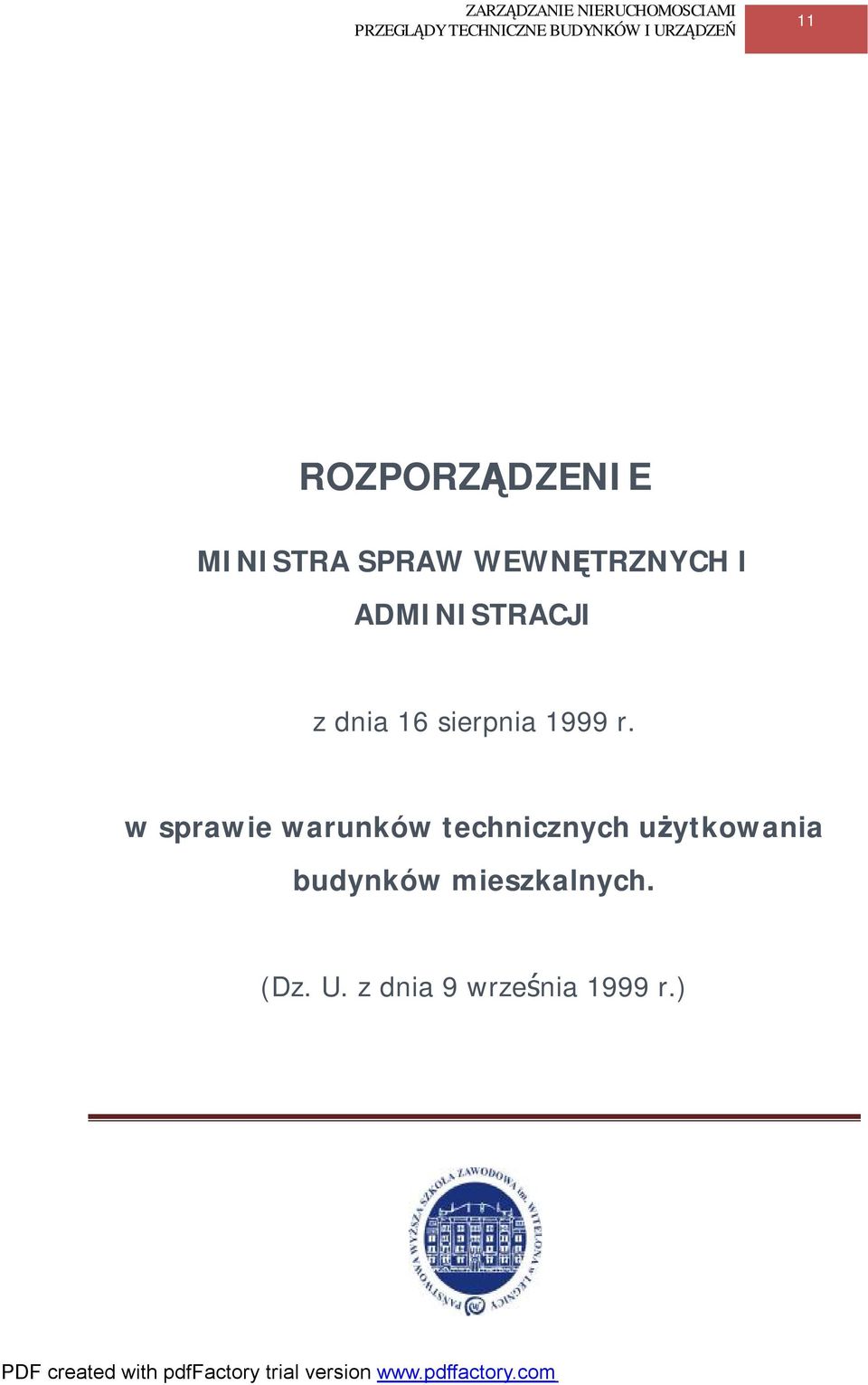 w sprawie warunków technicznych użytkowania