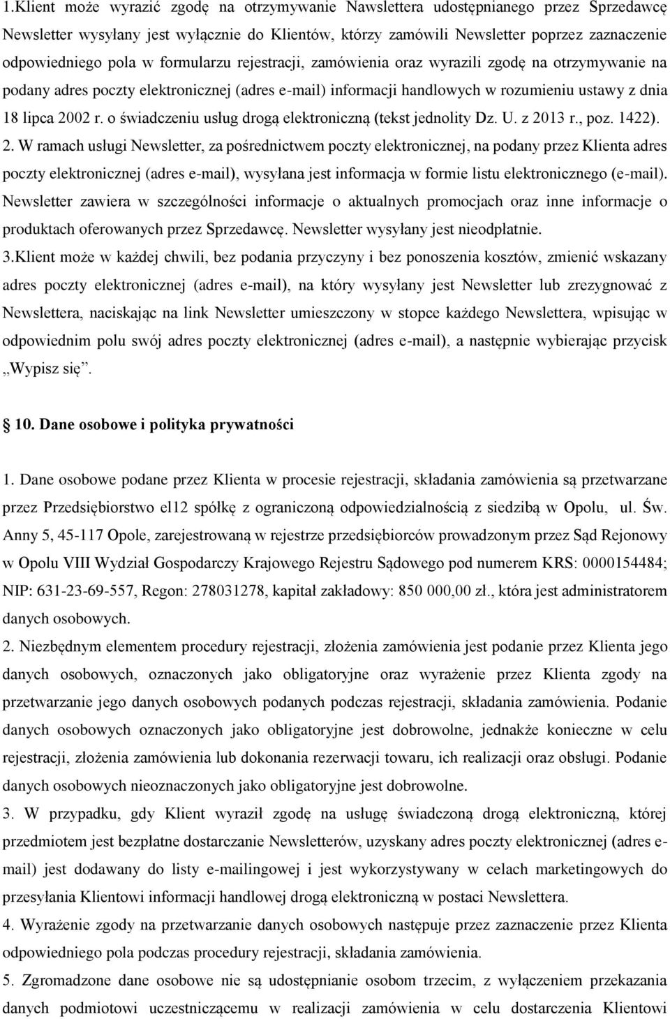 o świadczeniu usług drogą elektroniczną (tekst jednolity Dz. U. z 20