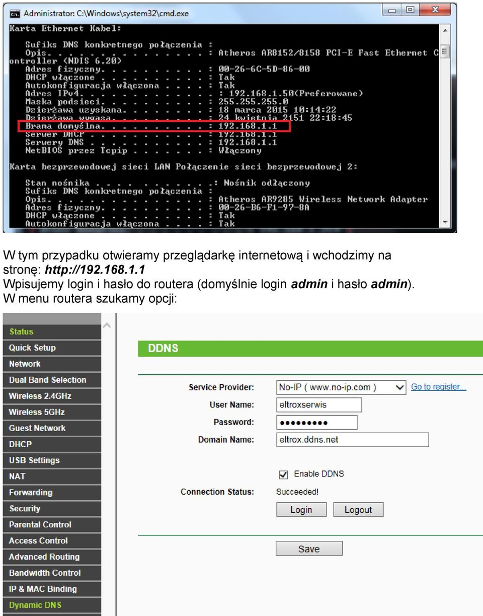 168.1.1 Wpisujemy login i hasło do routera