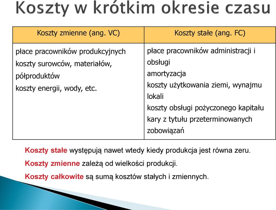 FC) płace pracowników administracji i obsługi amortyzacja koszty użytkowania ziemi, wynajmu lokali koszty obsługi