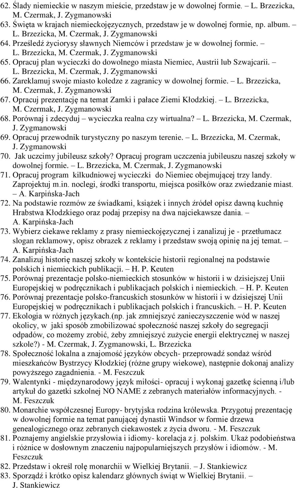 Zareklamuj swoje miasto koledze z zagranicy w dowolnej formie. L. Brzezicka, 67. Opracuj prezentację na temat Zamki i pałace Ziemi Kłodzkiej. L. Brzezicka, 68.
