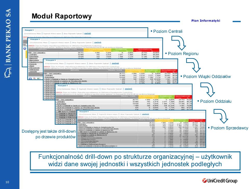 Poziom Sprzedawcy Funkcjonalność drill-down po strukturze