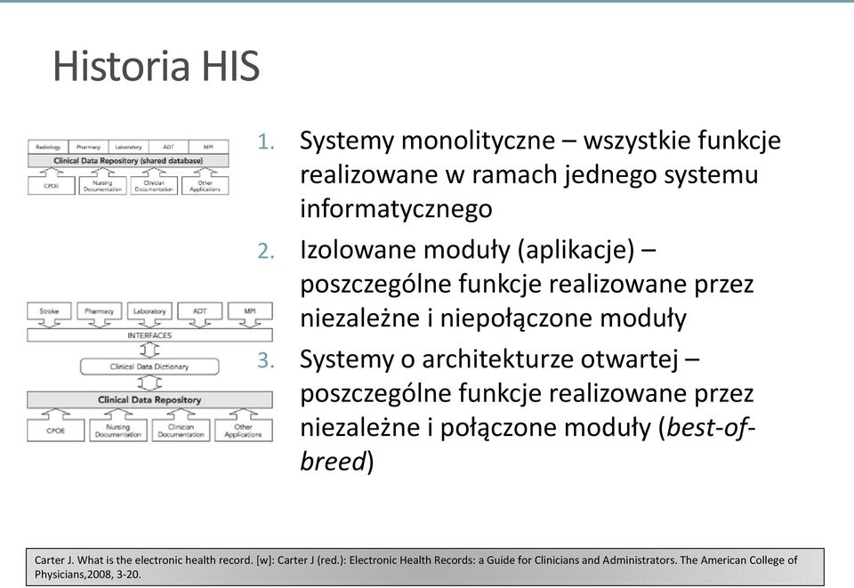 Systemy o architekturze otwartej poszczególne funkcje realizowane przez niezależne i połączone moduły (best-ofbreed) Carter J.
