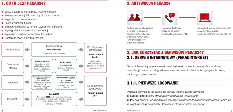 PekaoInternet Bankowość Mobilna TelePekao PekaoSMS Aplikacja mobilna Wygodna i szybka aplikacja na telefon Dostępna 24 godziny na dobę Serwis konsultantów 800 380 380 lub 42 683 83 80 Zaloguj się i
