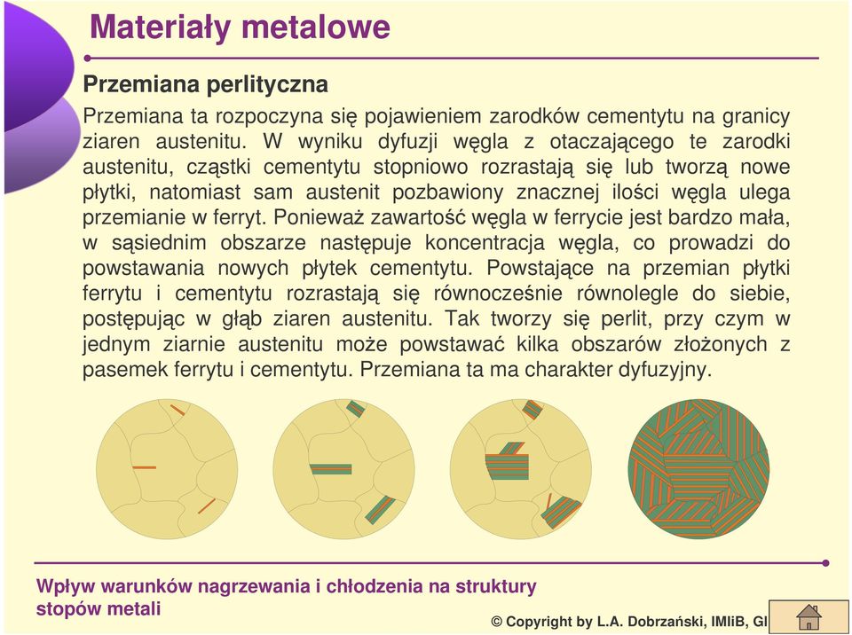przemianie w ferryt. Poniewa zawarto wgla w ferrycie jest bardzo mała, w ssiednim obszarze nastpuje koncentracja wgla, co prowadzi do powstawania nowych płytek cementytu.