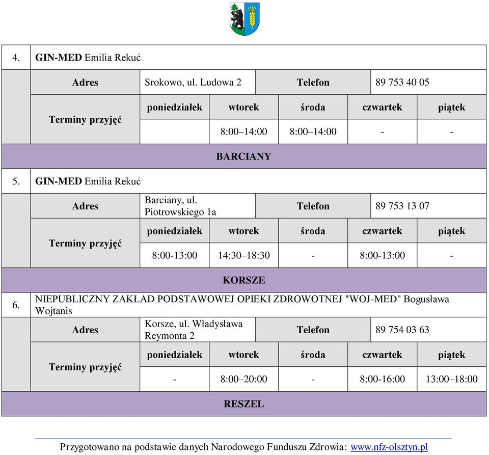 GIN-MED Emilia Rekuć Barciany, ul.