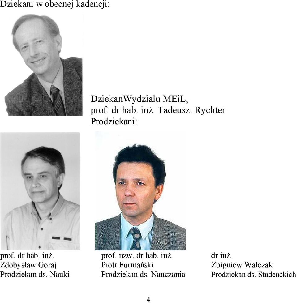 Zdobysław Goraj Piotr Furmański Zbigniew Walczak Prodziekan ds.