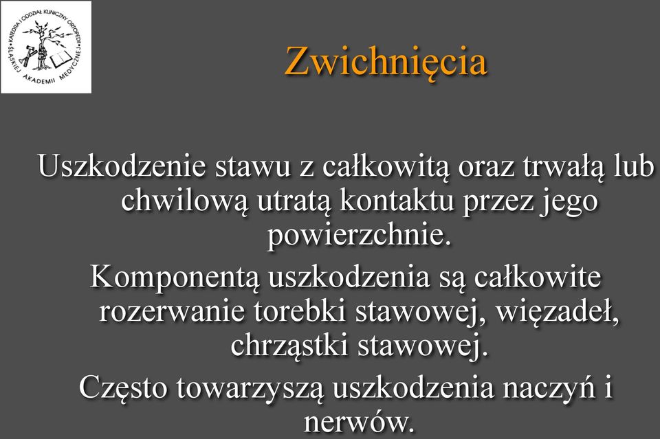 Komponentą uszkodzenia są całkowite rozerwanie torebki