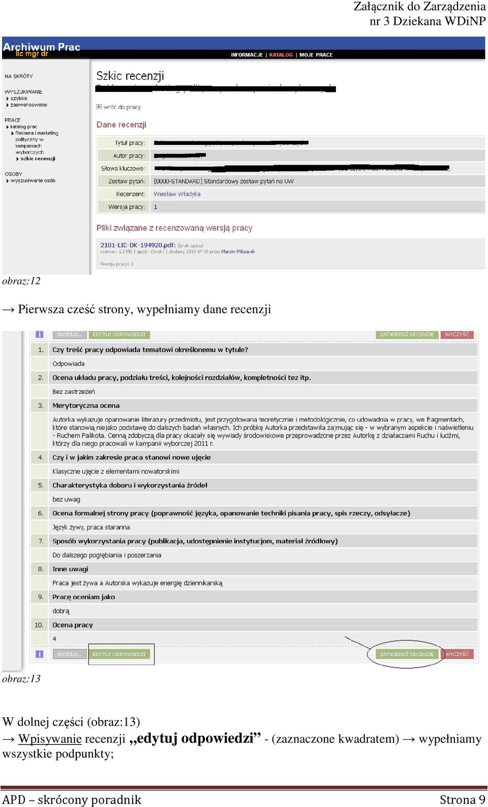 Wpisywanie recenzji edytuj odpowiedzi - (zaznaczone