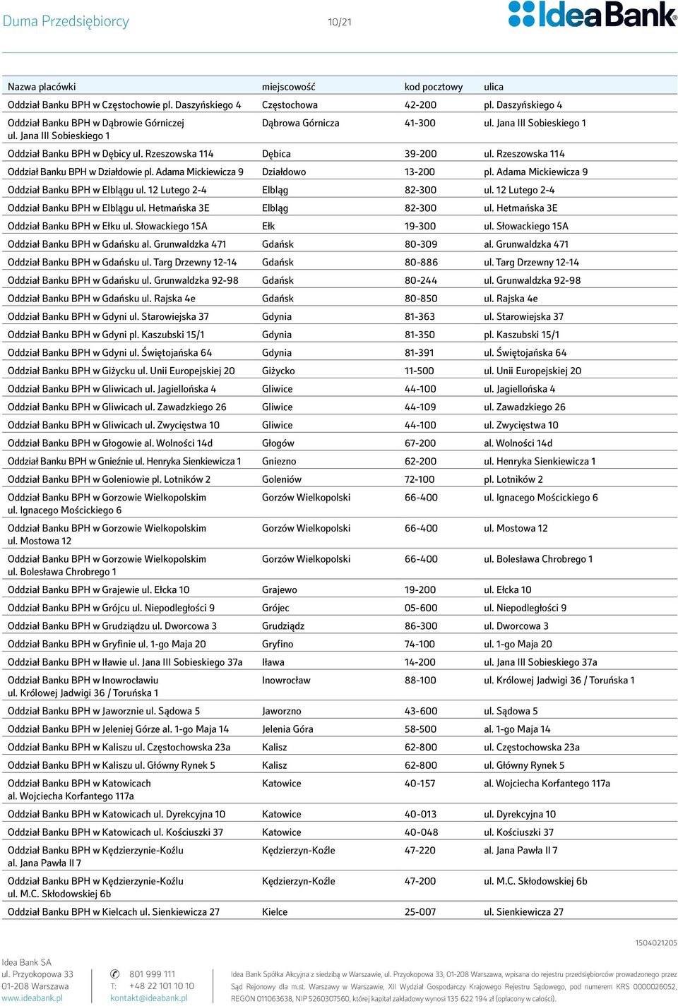 Adama Mickiewicza 9 Działdowo 13-200 pl. Adama Mickiewicza 9 Oddział Banku BPH w Elblągu ul. 12 Lutego 2-4 Elbląg 82-300 ul. 12 Lutego 2-4 Oddział Banku BPH w Elblągu ul.