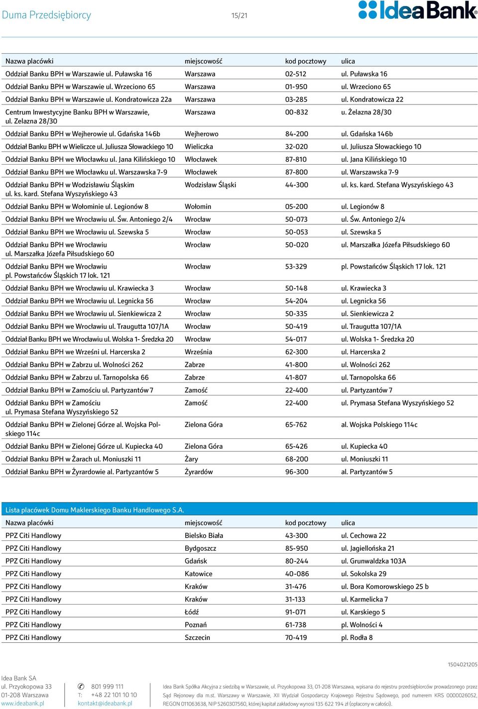 Żelazna 28/30 Oddział Banku BPH w Wejherowie ul. Gdańska 146b Wejherowo 84-200 ul. Gdańska 146b Oddział Banku BPH w Wieliczce ul. Juliusza Słowackiego 10 Wieliczka 32-020 ul.