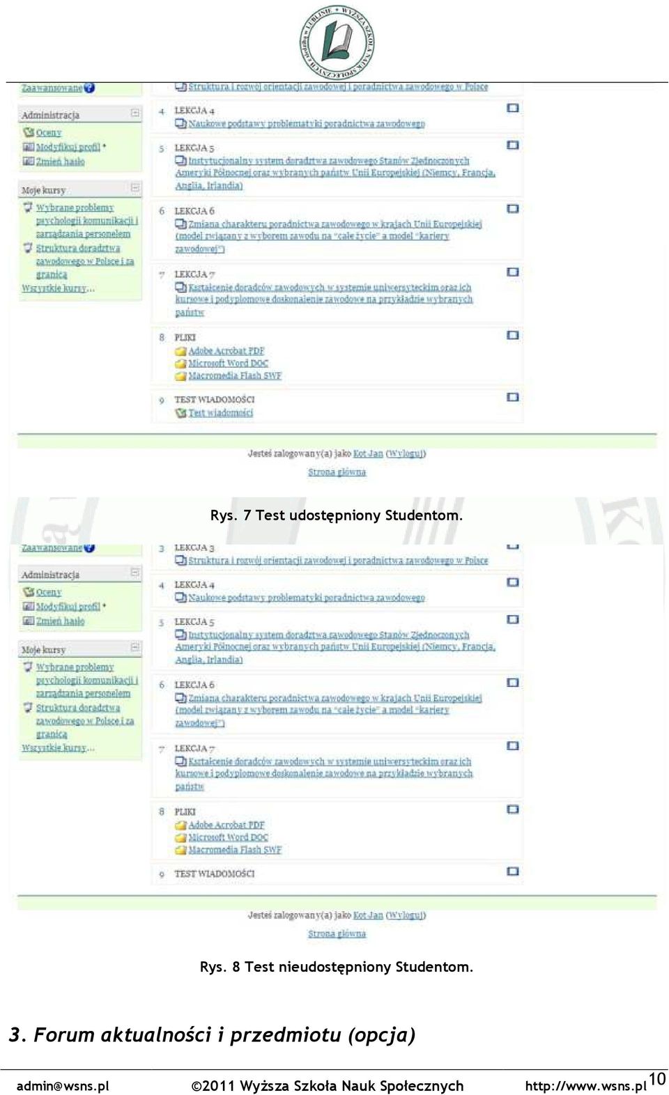 Forum aktualności i przedmiotu (opcja)