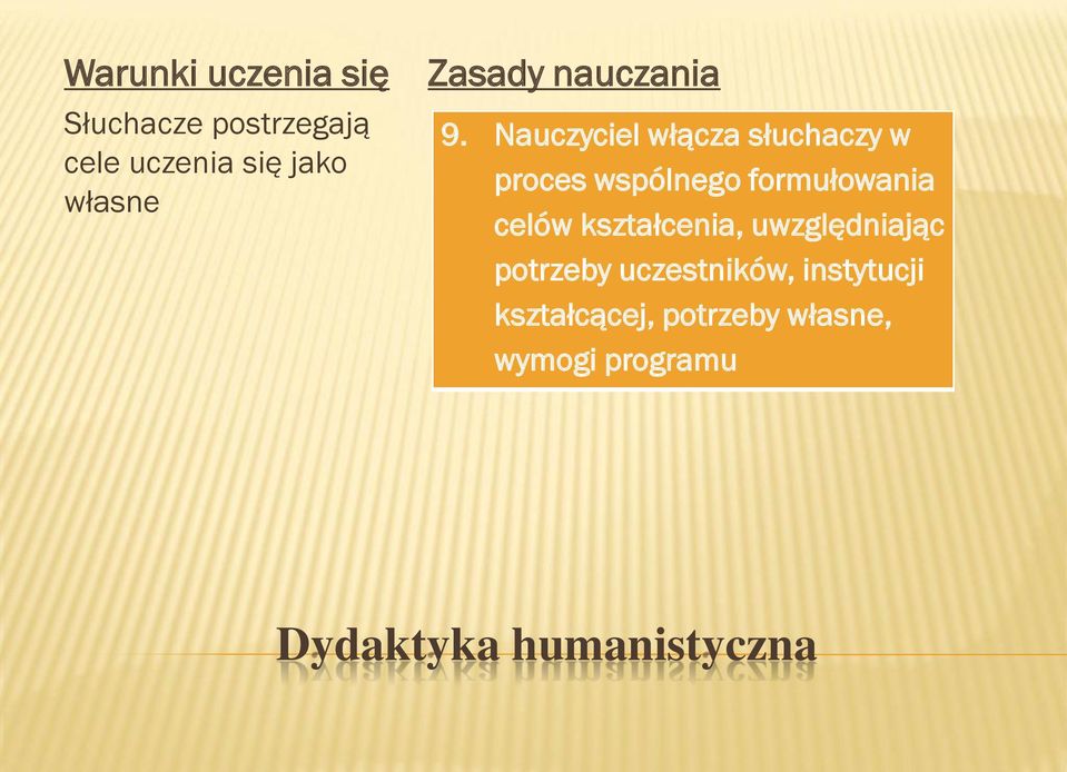 Nauczyciel włącza słuchaczy w proces wspólnego formułowania celów