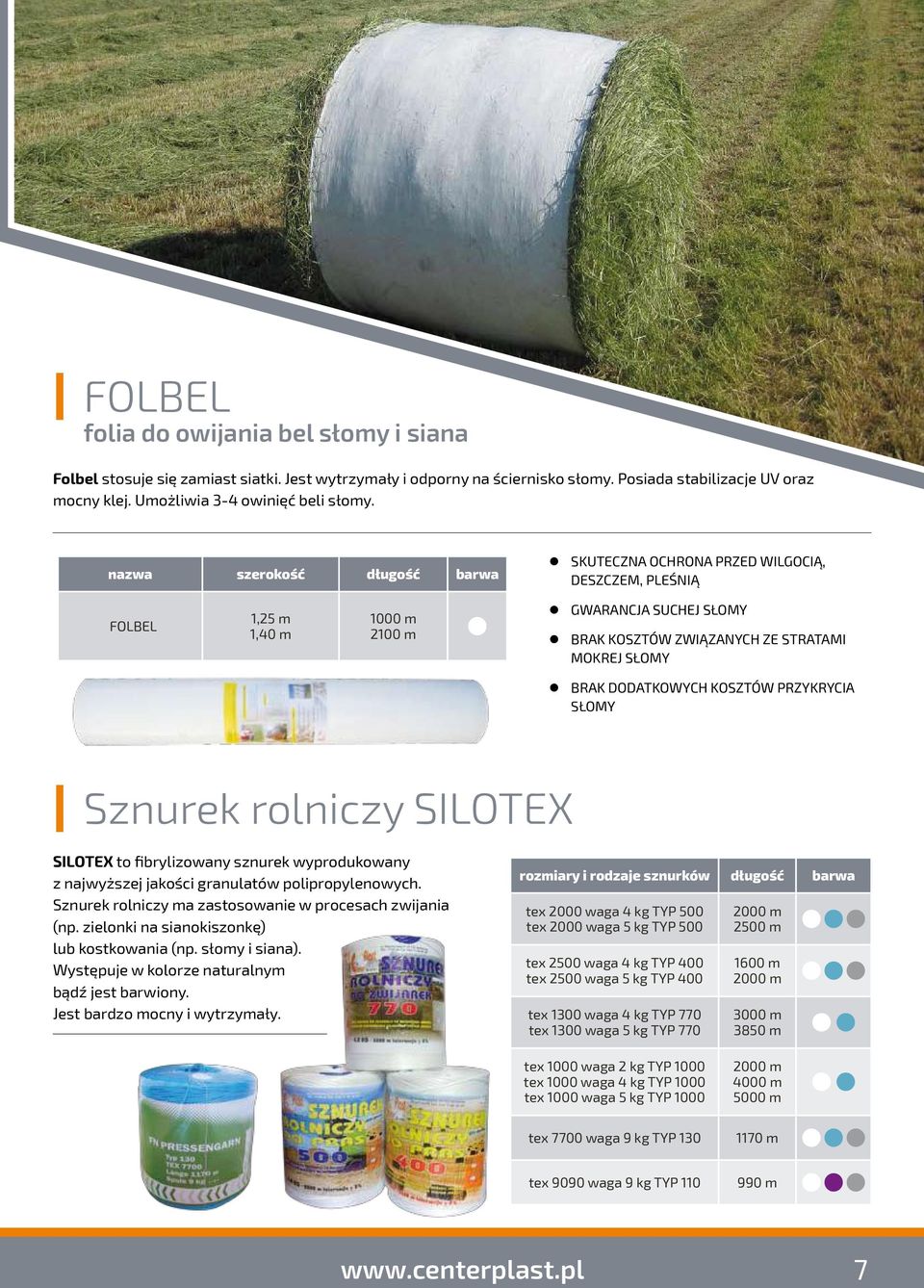słomy Sznurek rolniczy SILOTEX SILOTEX to fibrylizowany sznurek wyprodukowany z najwyższej jakości granulatów polipropylenowych. Sznurek rolniczy ma zastosowanie w procesach zwijania (np.