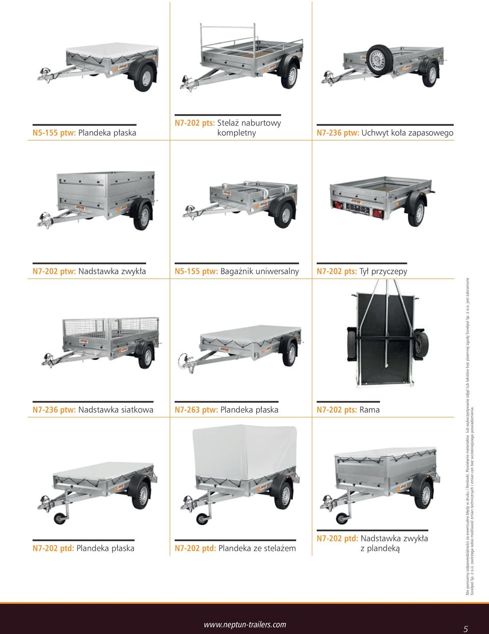 przyczepy N7-236 ptw: Nadstawka siatkowa N7-202 ptd: Plandeka płaska N7-263 ptw: Plandeka płaska