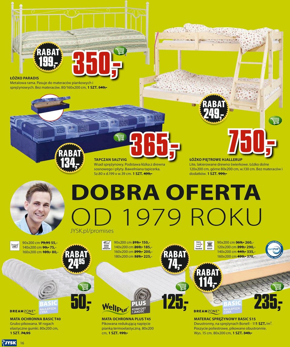 Łóżko dolne 120x200 cm, górne 80x200 cm, w.130 cm. Bez materaców i dodatków. 1 SZT. 999,- DOBRA OFERTA OD 1979 ROKU JYSK.